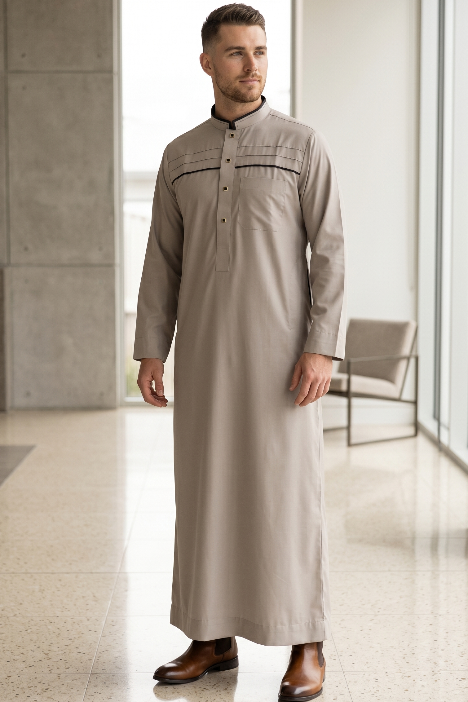 Plain Thobe - Warm Grey