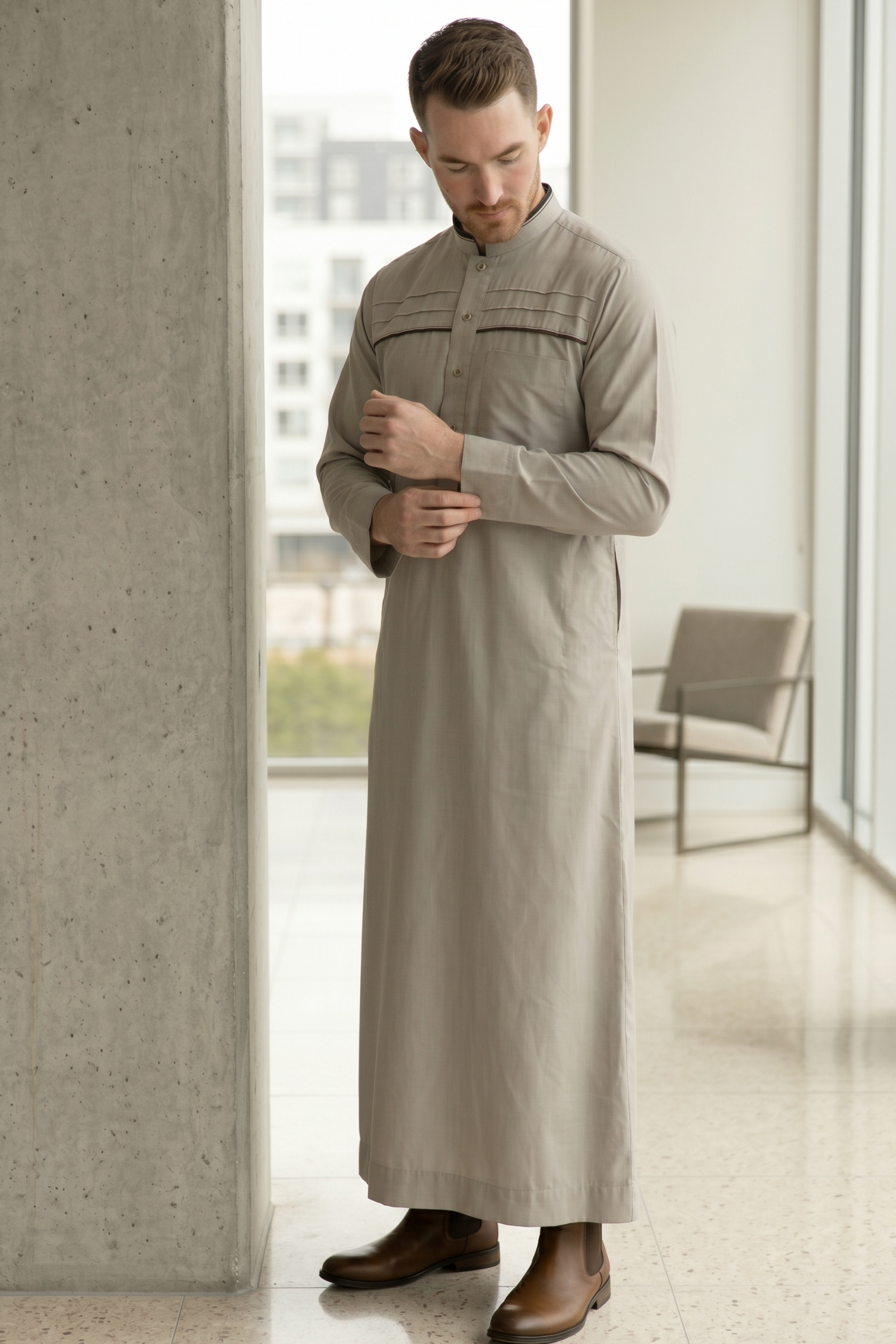 Plain Thobe - Warm Grey