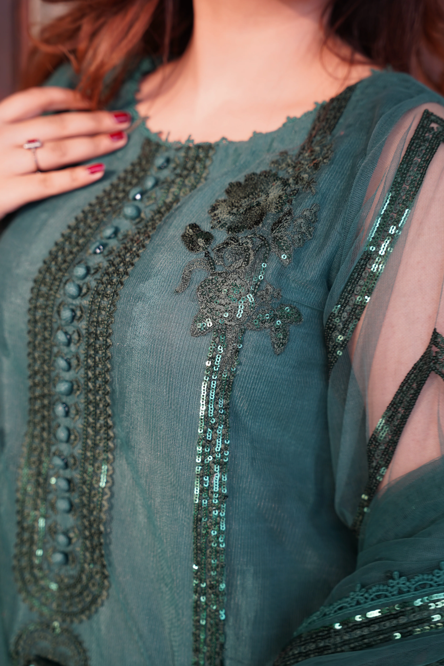 DEEP TEAL 3 PCS - Embroidered