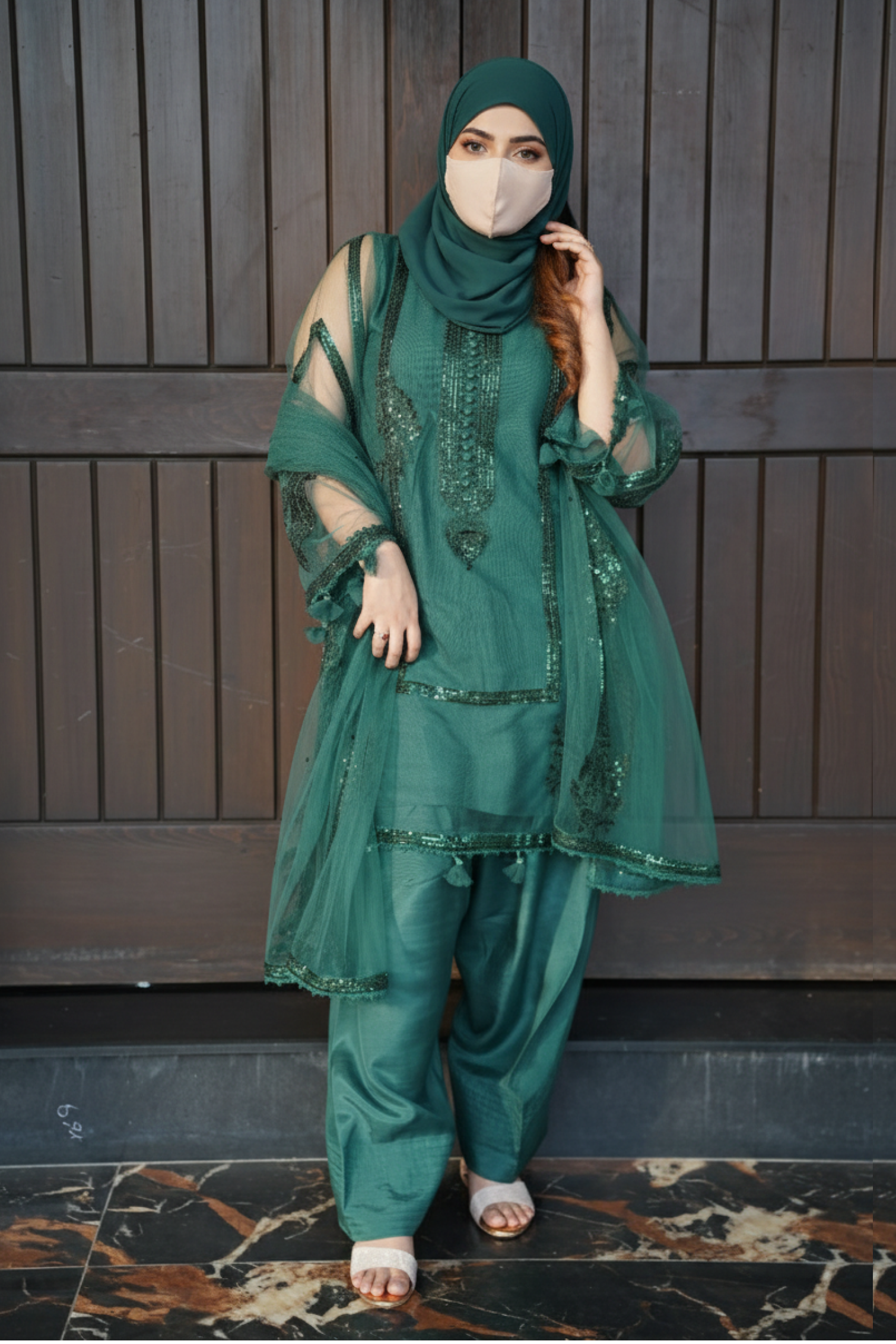 DEEP TEAL 3 PCS - Embroidered